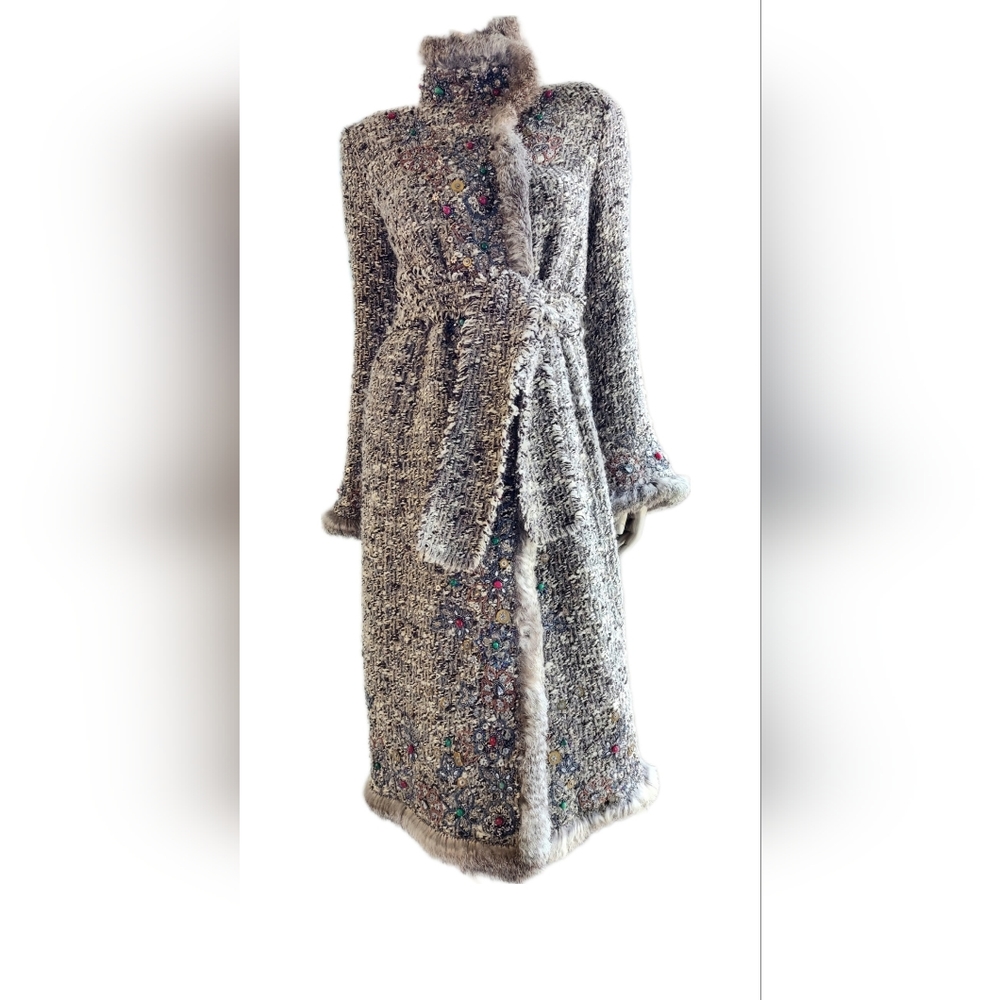 $9,000 OSCAR DE LA RENTA BEAD EMBROID MOHAIR FUR COAT 4